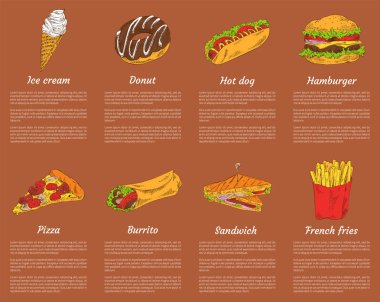 Dondurma ve sosisli sandviç vektör çizim ayarla