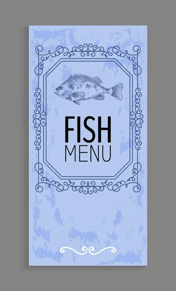 Menu de poisson avec la représentation de basse et la décoration de tourbillon — Image vectorielle