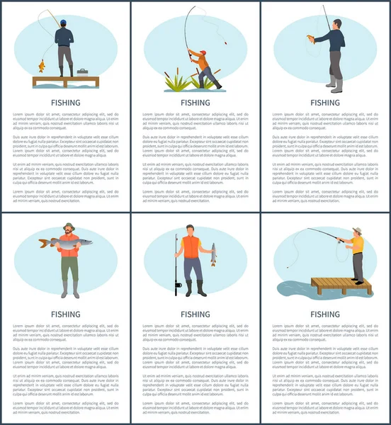 Rybářské Man plakáty rybolovu vektorové ilustrace — Stockový vektor
