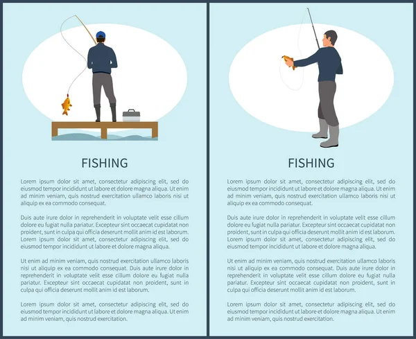 Sportfisherman med fiskeredskap och fiskfångst — Stock vektor