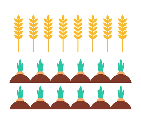 Campo de trigo y zanahorias iconos Vector Ilustración — Vector de stock