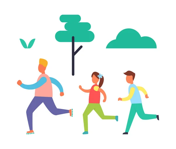 Fitness Jogging Pai Crianças Vector Ilustração —  Vetores de Stock