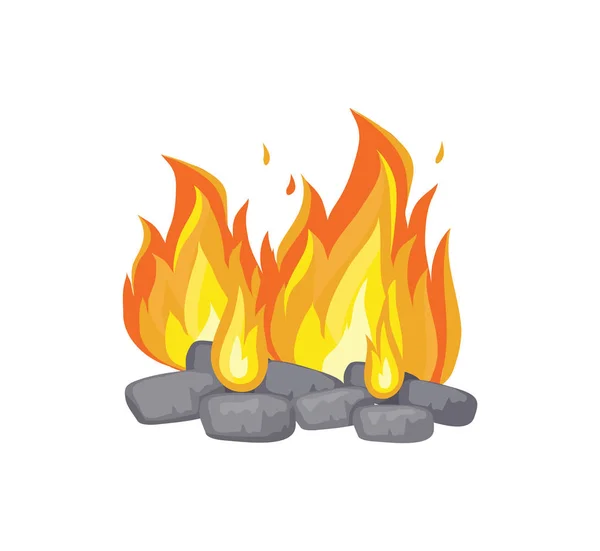 Falò in fiamme con carbone, icona vettoriale dei cartoni animati — Vettoriale Stock