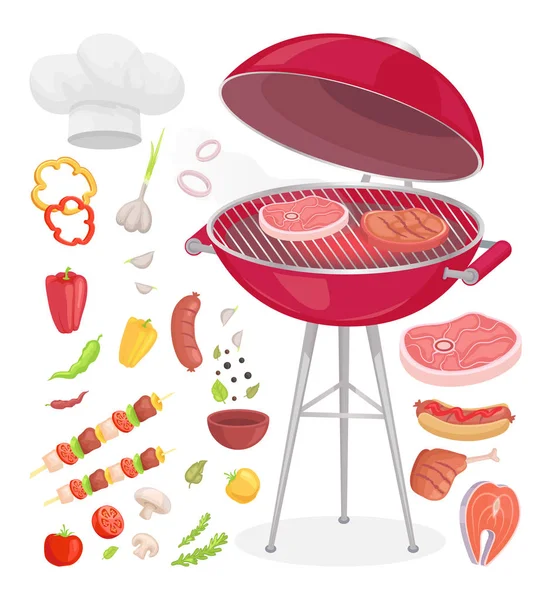 Beefsteak Grilling Meat Icons Vector Illustration — Stock Vector