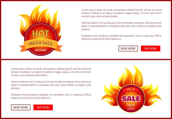 Mega Sale verbrennt Etiketten mit Informationen über Rabatte — Stockvektor
