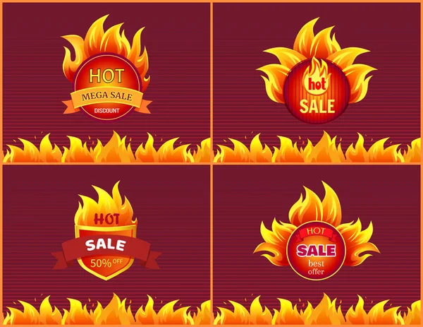 Labels with Heat Sign Icons Set, Blazed Posters — Stock Vector