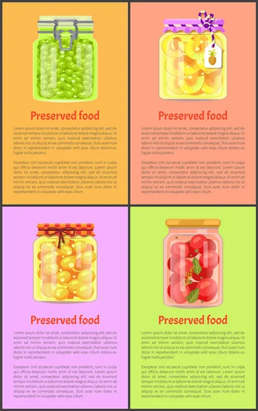 Affiches Alimentaires avec Fruits et Légumes — Image vectorielle