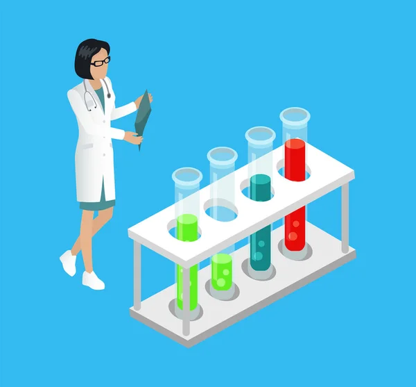 Femme travailleuse médicale en laboratoire Illustration vectorielle — Image vectorielle