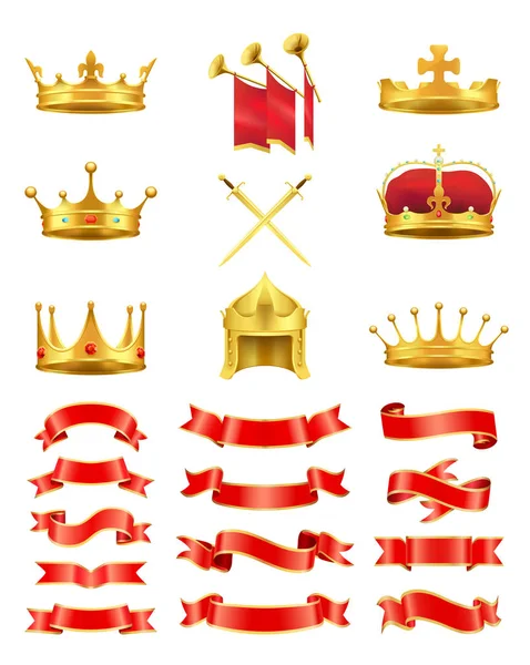 一套丝带和皇家头饰五颜六色的卡 — 图库矢量图片