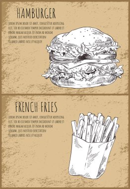 Hamburger ve patates kızartması vektör çizim