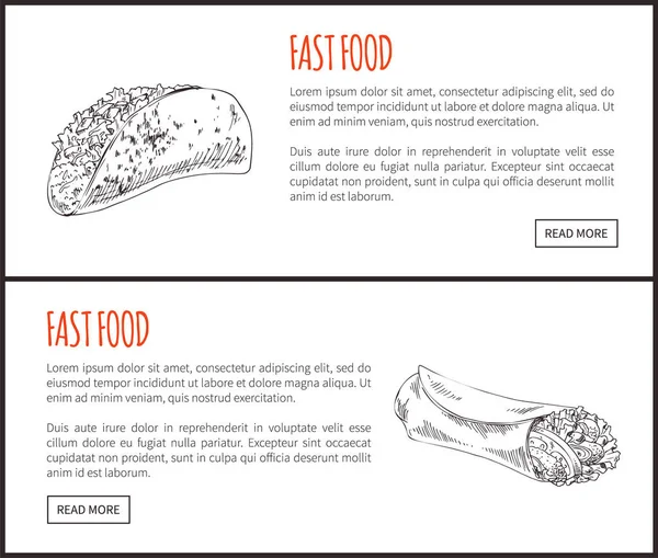 Fastfoot Set with Taco Hot Dog Vector Illustration — Stock Vector