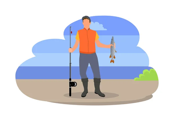 Pesca Pescador con varilla Vector Ilustración — Vector de stock