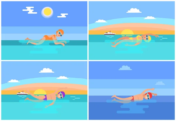 Backstroke e conjunto de borboleta ilustração vetorial —  Vetores de Stock