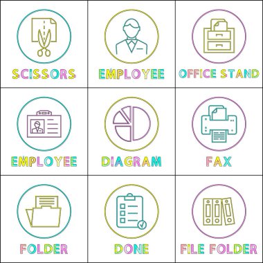 İş doğrusal parlak yuvarlak simgeler şablonları kümesi