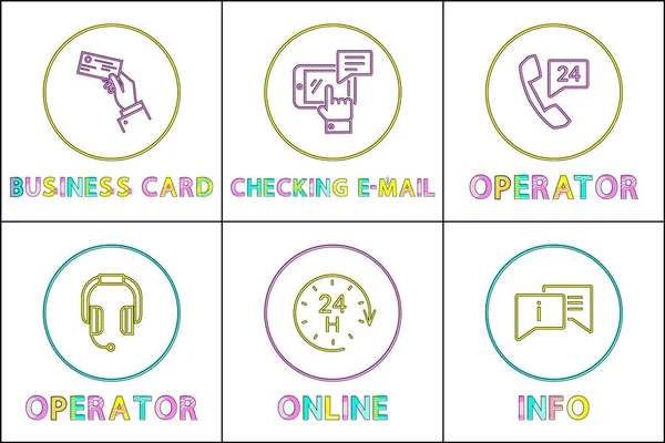 Obsługa usługi kolor ikony zestaw w stylu linii rzeczą — Wektor stockowy