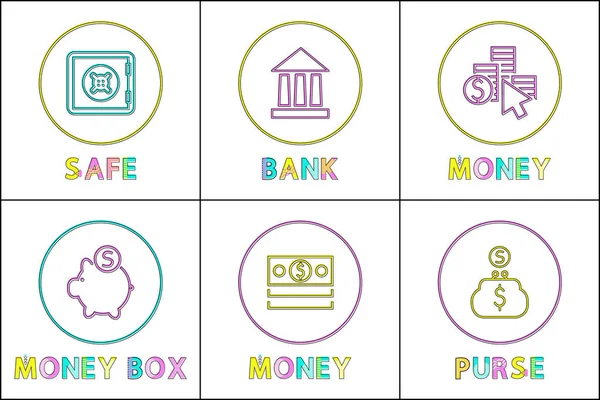 Online Banking Services Linear Icons Templates — Stock Vector