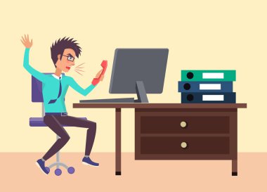 Kızgın adam bağırmaya telefon vektör çizim