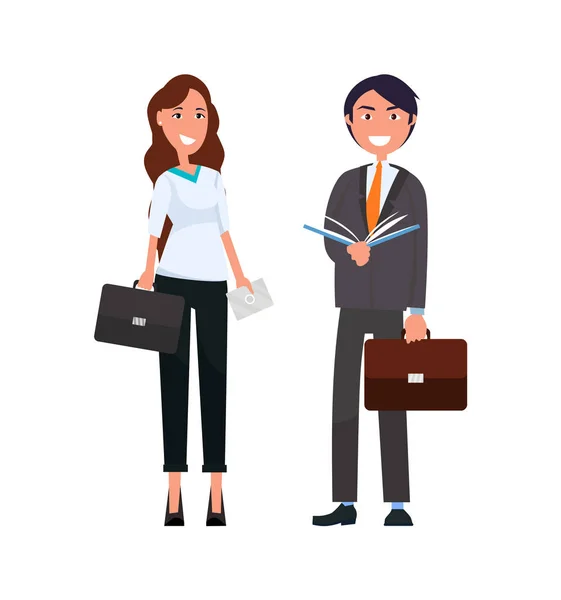 Business People Elegant Woman with Briefcase and Man — Stock Vector