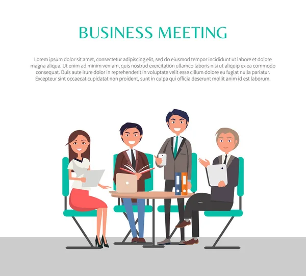 Business Meeting Poster People Sitting at Table — Stock Vector