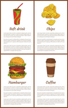 Meşrubat cips posterler Set vektör çizim