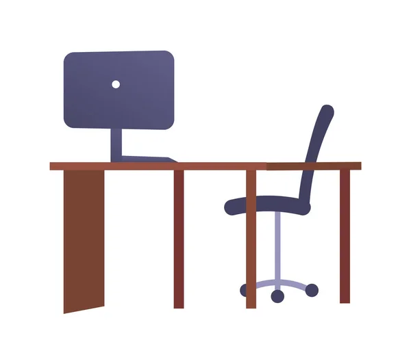 Puste miejsce pracy z metalu krzesło, Laptop — Wektor stockowy