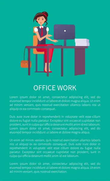 Γραφείο εργασίας Banner κείμενο δείγμα γυναίκας στον εργασιακό χώρο — Διανυσματικό Αρχείο