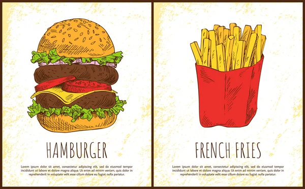 Гамбургер і картопля фрі Векторні ілюстрації — стоковий вектор
