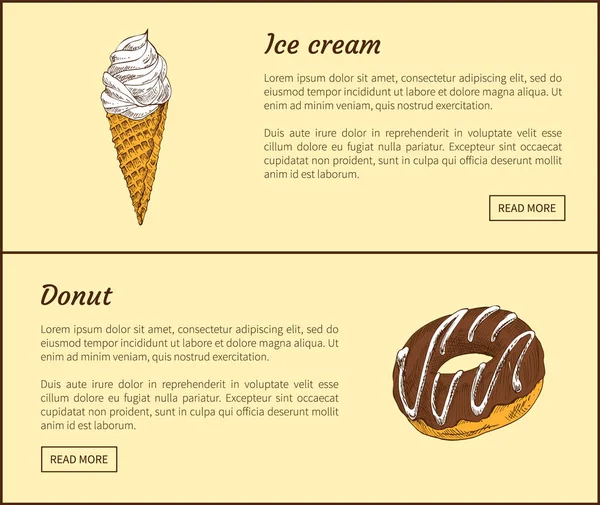 Gelato e Ciambella al Cioccolato Vector Illustrazione — Vettoriale Stock