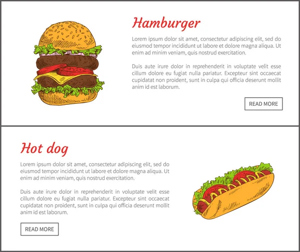 Hot Dog en Hamburger ingesteld vectorillustratie — Stockvector