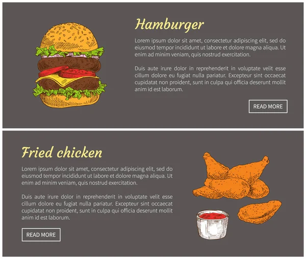 汉堡炸鸡集矢量插图 — 图库矢量图片