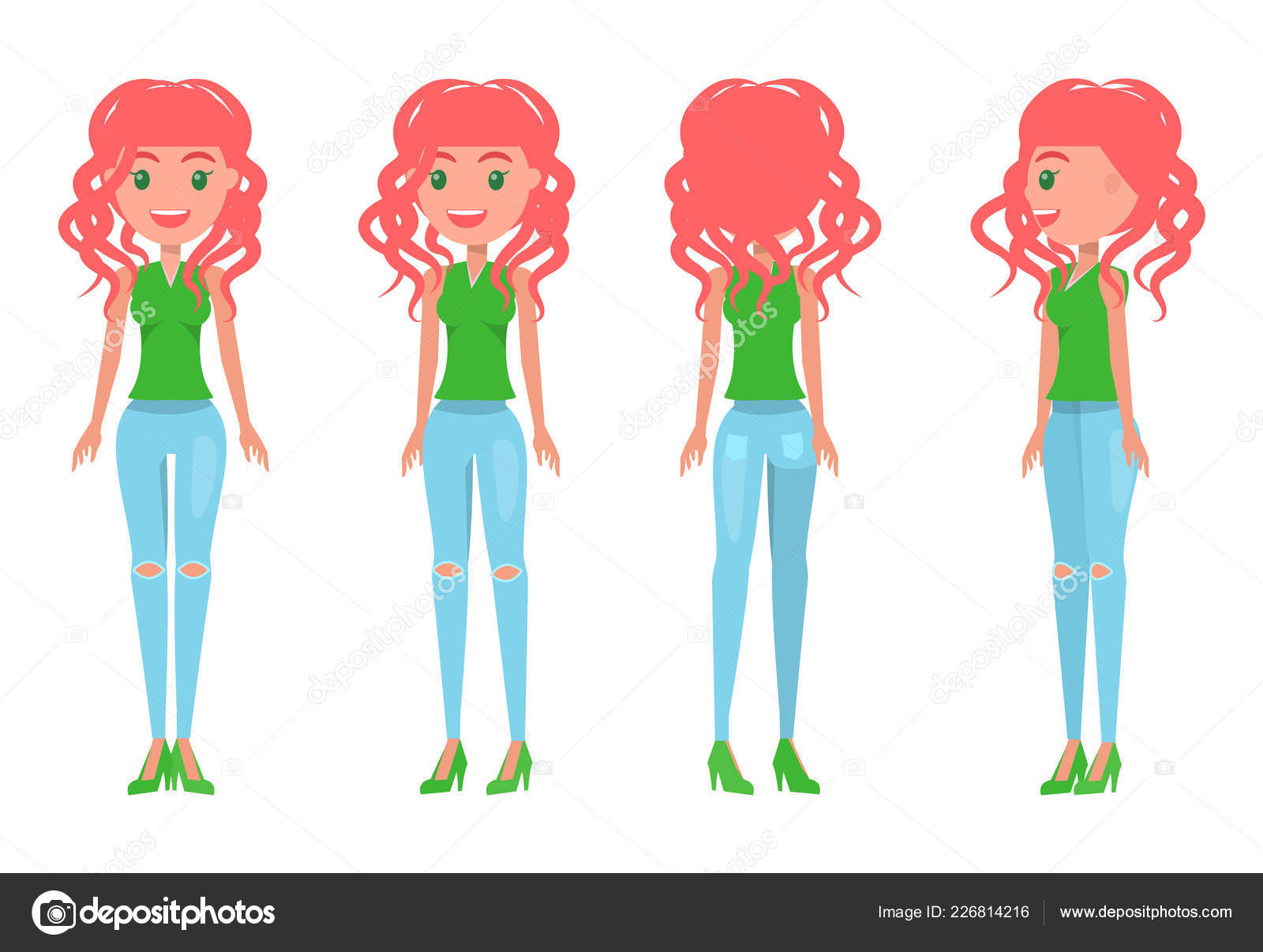 Redhead Girl in Feminine T-shirt and Ripped Jeans Stock Vector Image by  ©robuart #226814216