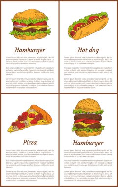 Hamburger ve Pizza dilimi Set vektör çizim