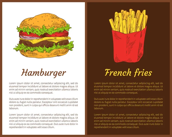 Χάμπουργκερ και πατάτες τηγανιτές εικονογράφηση διάνυσμα — Διανυσματικό Αρχείο