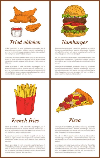 Kızarmış tavuk ve patates kızartması vektör çizim