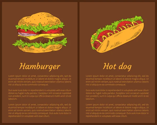 Векторная иллюстрация гамбургера и хот-дога — стоковый вектор