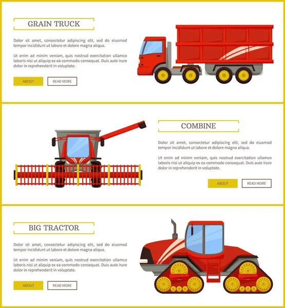 Grain Truck and Tractor Set Vector Illustration