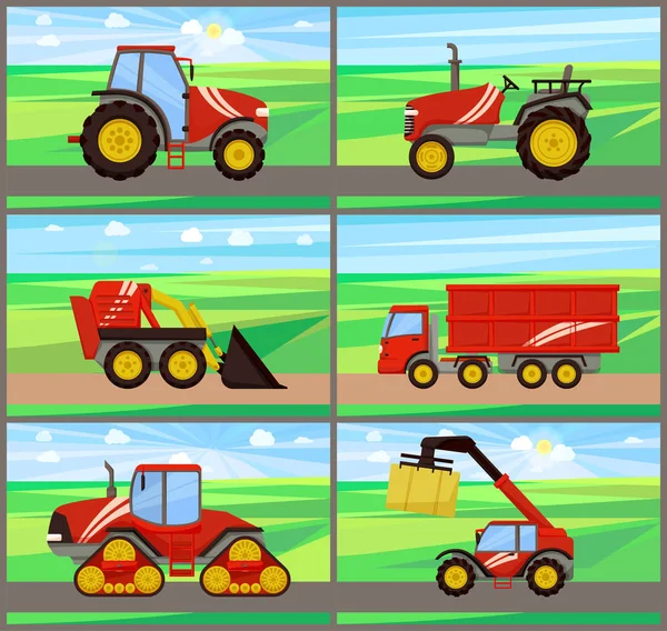 Cargador y Tractor Agricultura Vector Ilustración — Archivo Imágenes Vectoriales