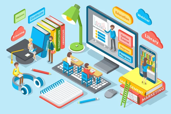 Online eğitim amblemi karikatür vektör afiş