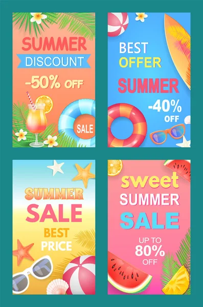 Best Offer Summer Posters Set Vector Illustration — Stock Vector