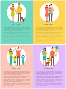 Mutlu aile Set vektör afiş karikatür tarzı.