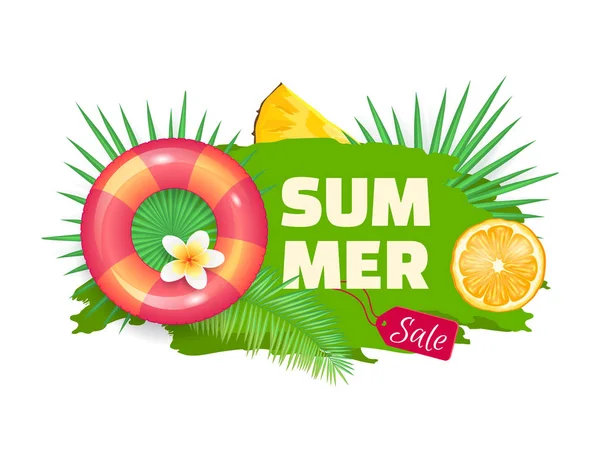 Summer Summertime Sale Isolated Banner Vector Seasonal Promotion Clients Lifebuoy — Stock Vector