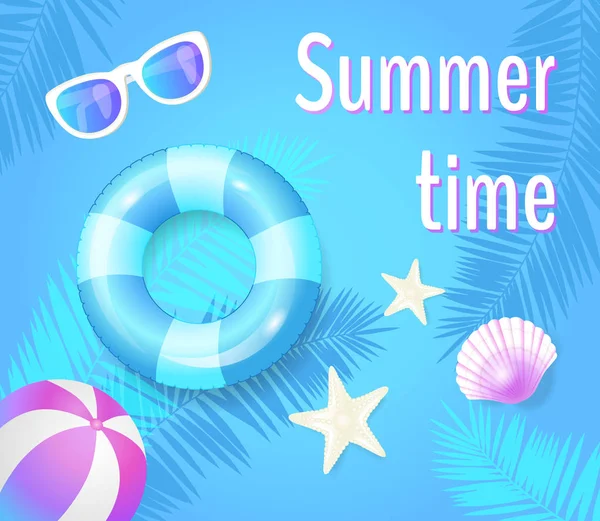 Summer Time Poster with Items Vector Illustration — Stock Vector