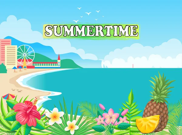 Summertime Poster Seashore Vector Ilustração — Vetor de Stock