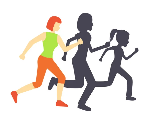 Running Race Frau und Schattenvektor Illustration — Stockvektor