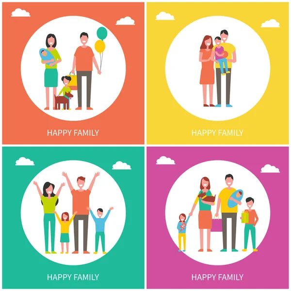 Happy Family Posters Set de texto Ilustración vectorial — Archivo Imágenes Vectoriales