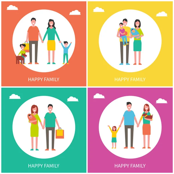 Famiglia Coppie Poster Set vettoriale Illustrazione — Vettoriale Stock