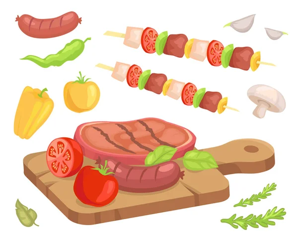 Beefsteak gebratenes Fleisch Symbole Vektor Illustration — Stockvektor