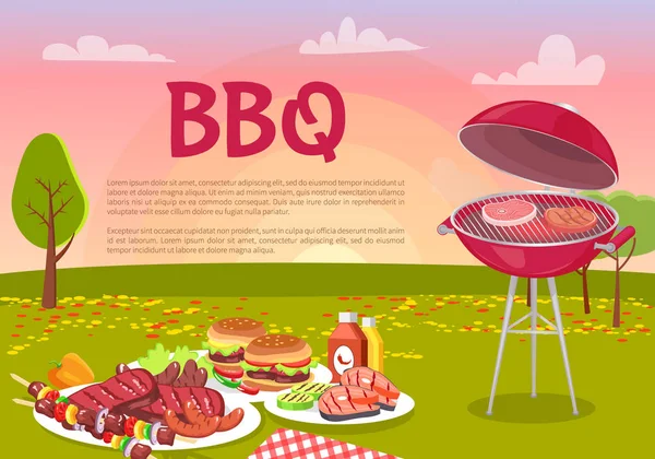 BBQ nötkött rostning kött affisch vektorillustration — Stock vektor
