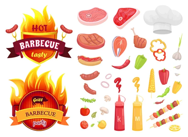 Hot barbecue icone barbecue impostare vettoriale illustrazione — Vettoriale Stock