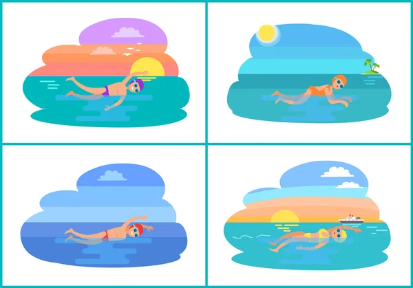 Borboleta Backstroke Estilo Set Vector Ilustração —  Vetores de Stock